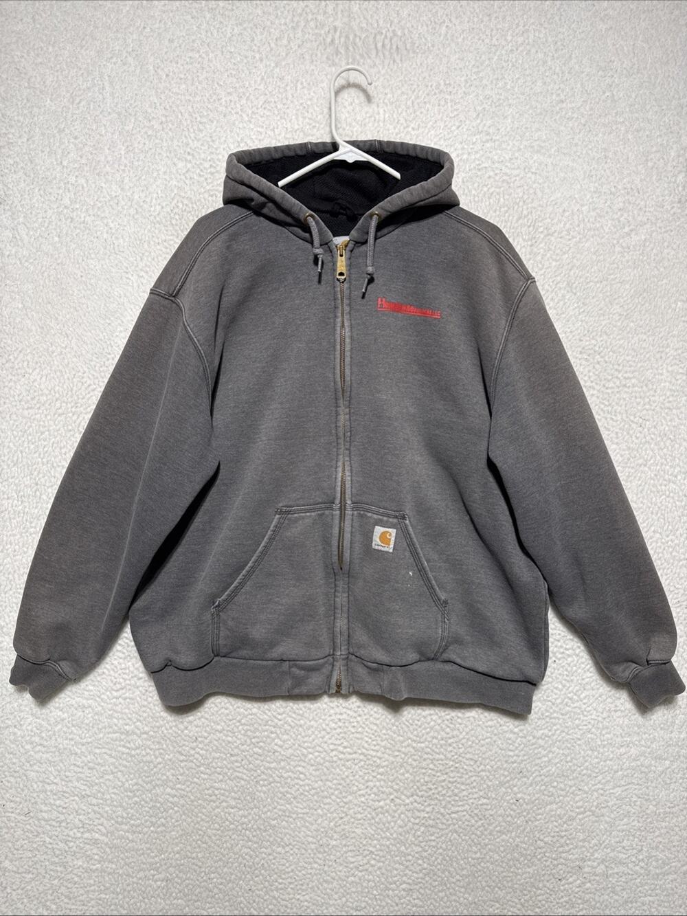 Carhartt 100632-026 Gray Thermal Lined Full Zip Hooded Sweatshirt Faded Logo L